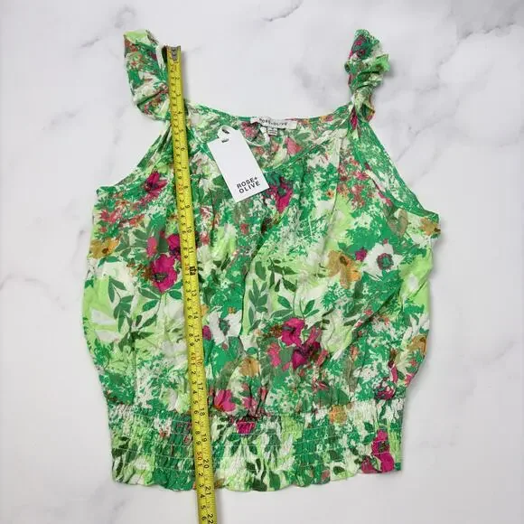 Rose + Olive NWT Floral Ruffle Strap Tank Top Size Small Boho Coastal Romantic - Picture 10 of 11